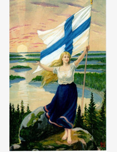 Näköispainos: Suomi-neito ja siniristilippu